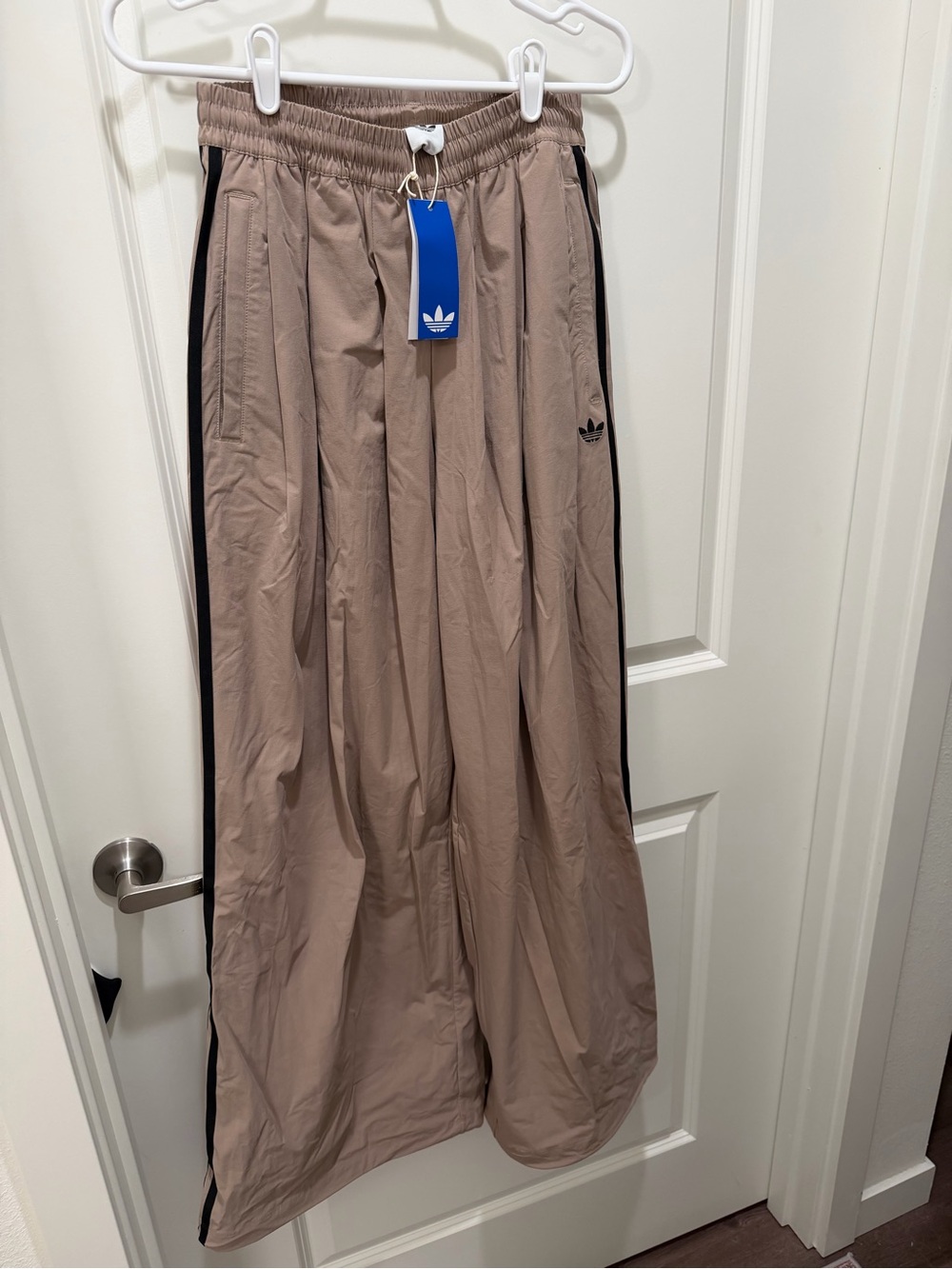 adidas Taupe Track Pants with Black Stripes